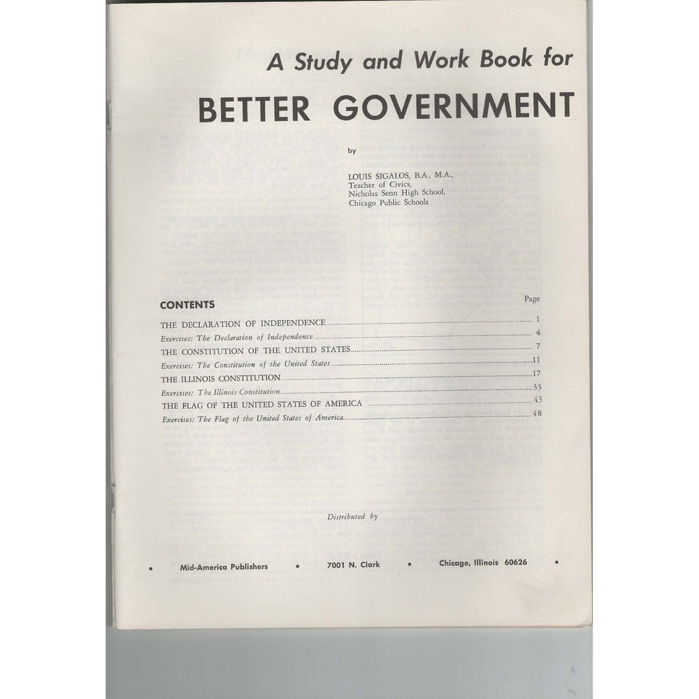 A Study and Work Book for Better Government 1964-65 Louis Sigalos Civics - Picture 2 of 3